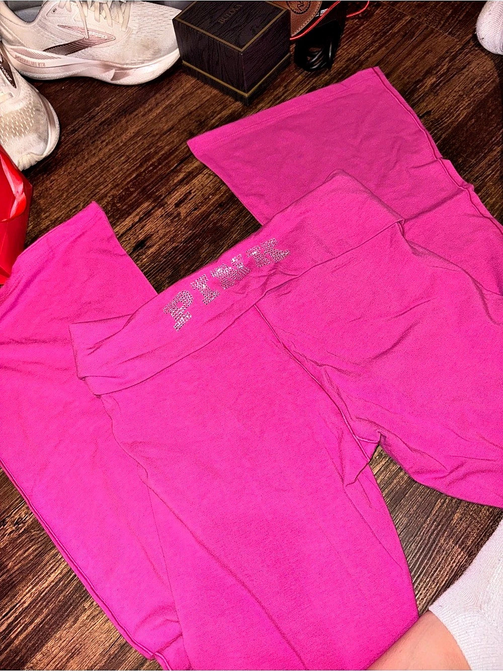 PINK Rhinestone Flare Logo Leggings